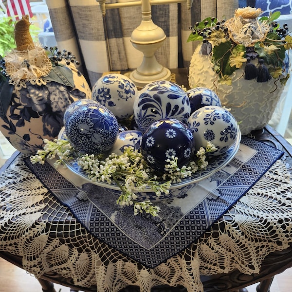 Blue and White Porcelain Decorative Balls, Set of 3 (3 inch)