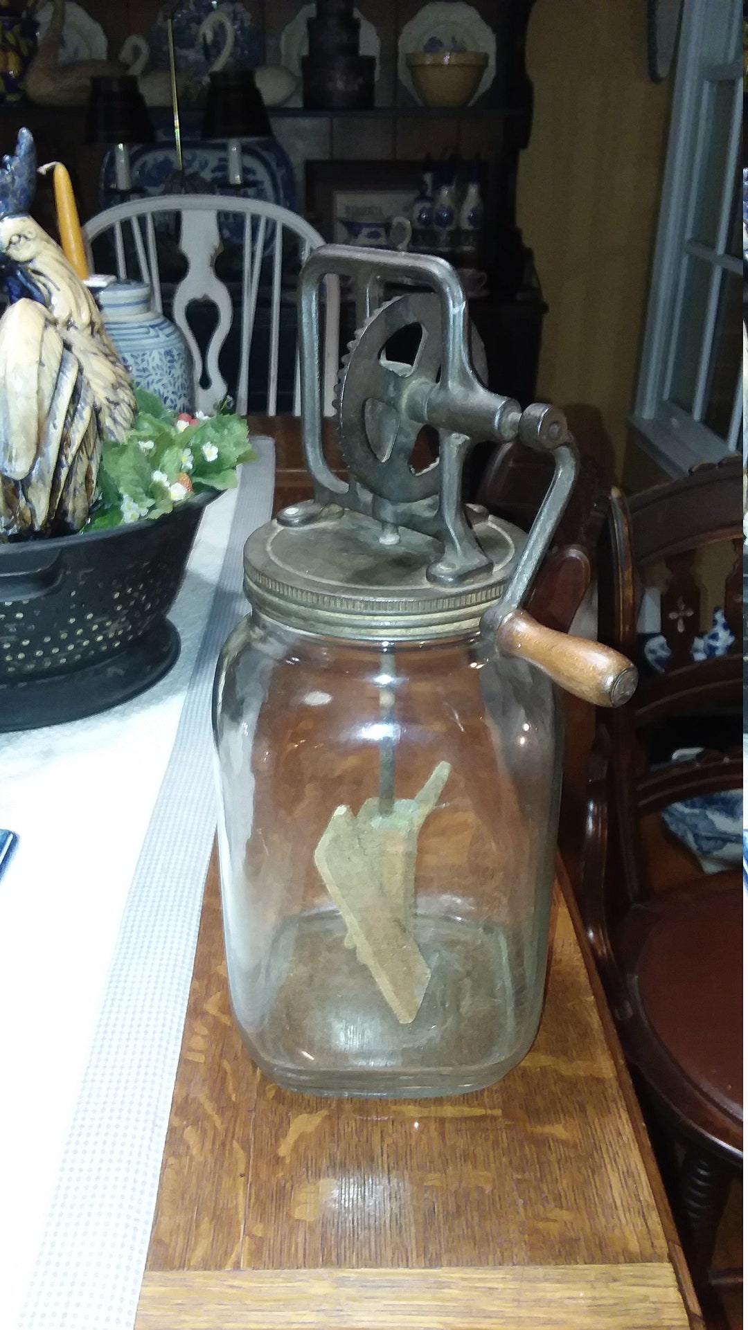 Old Glass Jar Butter Churn With Wooden Paddle Etsy