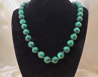 Malachite bead and silver necklace