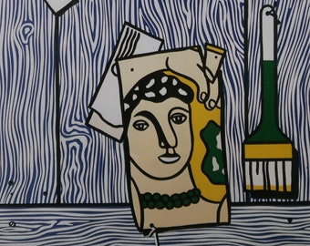 Roy Lichtenstein Vintage Print 1999 | "Trompe L'Oeil with Leger Head and Paintbrush" (1977) | Home Decor | Wall Art | Art Print