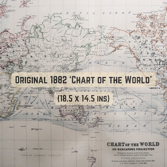 アンティーク世界地図：1882年メルカトル図法、キース・ジョンストン