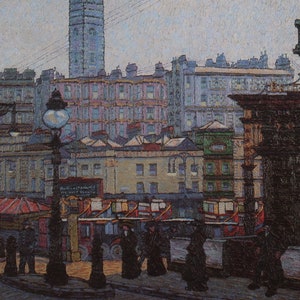 Charles Ginner Vintage afdrukken 1986 | &quot;Zonverlicht plein, Victoria Station&quot; (1913) | Woondecoratie | Kunst aan de muur | Georgisch straatbeeld | Kunstafdruk