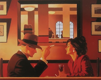 Jack Vettriano Vintage Print 2000 | &quot;The Man in the Mirror&quot; | Home Decor | Wall Art | Art Print | Contemporary Art | Wall Decor