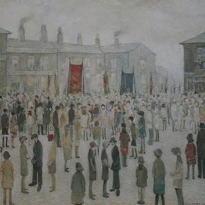 L.S. Lowry Vintage Print 1988 | &quot;The Procession&quot; (1927) | Home Decor | Wall Art | Naive Art | Art Print | Wall Decor