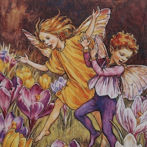 Small Cicely Mary Barker Vintage Print 1997 | &quot;Crocus Fairies&quot; | Home Decor | Wall Art | Art Print | Flower Fairies | Nursery Decor