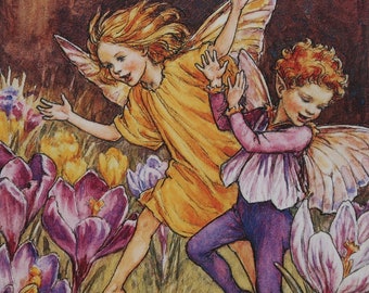 Flower Fairy Mounted Vintage Print Crocus Garden Fairy Cicely Mary