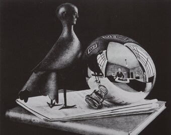 Impression vintage de MC Escher 1971 | Nature morte avec sphère réfléchissante (1934) | Décoration d'intérieur | impression vintage | Art mural | Image à accrocher au mur