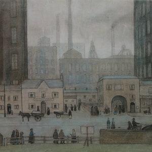 L.S. Lowry Vintage Print 1988 | &quot;Coming From the Mill&quot; (c1917-18) | Home Decor | Wall Art | Naive Art | Industrial Town Art | Wall Decor