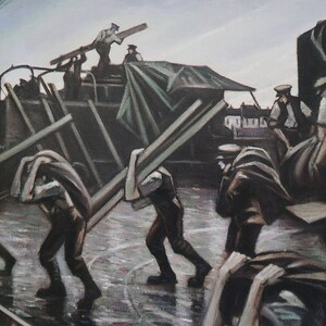 Dubbelzijdig C.R.W. Nevinson Vintage afdrukken 2000 | &quot;Motorvrachtwagens&quot; (1916) | Motorvervoer (1916) | Kunst aan de muur | Kunstafdruk | Moderne kunst