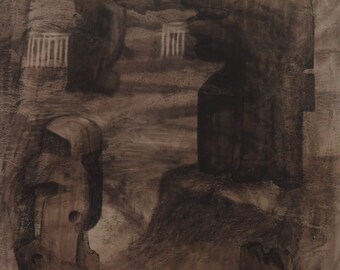 Pequeño Henry Moore Vintage Print 1986 / "Piedras en un paisaje" (1936) / Decoración del hogar / Arte de la pared / Impresión de arte / Arte moderno / Decoración de la pared