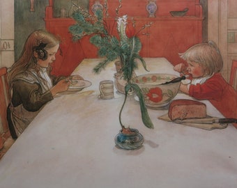 Impression vintage Carl Larsson 1989 | « Aftonvarden » (1905) | Décoration d'intérieur | Art mural | Décoration murale | Impression artistique | Scène d'intérieur