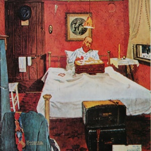 Pequeña impresión vintage de Norman Rockwell 1976 / &quot;Solitaire&quot; (1950) / Decoración del hogar / Arte de pared / Impresión artística / Decoración de pared