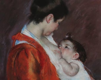 Vintage Mary Cassatt-afdruk 1987 | &quot;Louise geeft haar kind borstvoeding&quot; (1899) | Woondecoraties | Muurkunst | Kunstafdruk | Impressionisme | Wanddecoratie