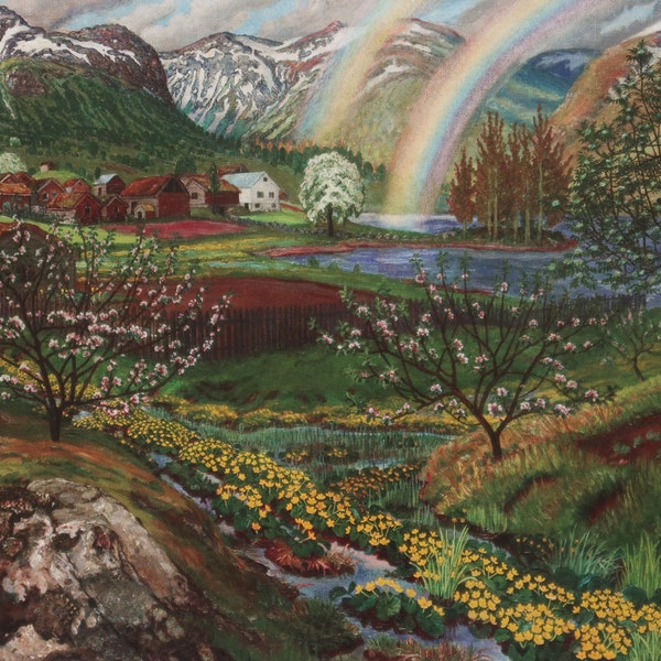 Nikolai Astrup Vintage Print 2000 | "Buttercups and Rainbow" (c1918) | Art Print | Home Decor | Wall Art | Wall Decor