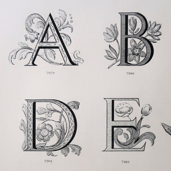 Genuine Antique Late 1800s 17thc Illuminated Letters Print From