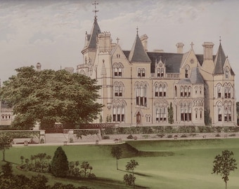 アンティークリトグラフ　コッツウォルドのブロートン城の応接間 1880年オリジナルアンティーククロモリトグラフ | 「シャーバーン城