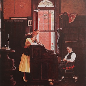 Norman Rockwell Vintage Print 1976 | „Licencja małżeńska” (1955) | Wystrój wnętrz | Sztuka ścienna | Wydruk artystyczny | Wystrój ścienny