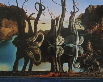 Salvador Dali Vintage Print 1997 | Swans Reflecting Elephants (1937) | Home Decor | Genuine Vintage Print | Surrealism | Abstract Art