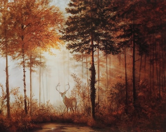 Gerald Coulson Vintage Print 1991 / "Bosque tranquilo" / Animal Print / Ciervo en el bosque / Decoración del hogar / Arte de la pared / Impresión de arte / Decoración de la pared