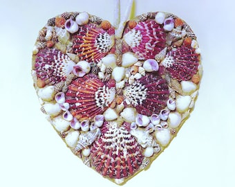 Sailor's Valentine wall hanging; handcrafted interpretation of the seafarer's romantic gift, shellcraft piece with hanging rope