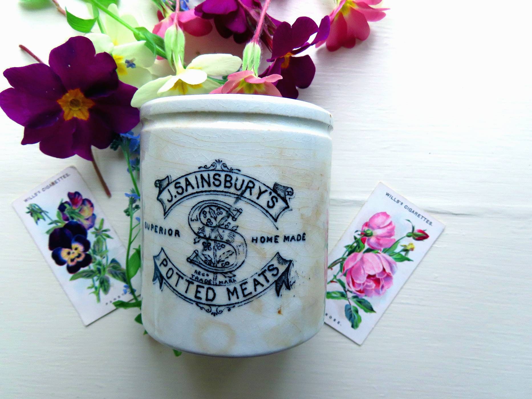 sainsbury's cigarettes price Antique 1920-40s Large/4oz Rare 'J. Sainsbury's Superior Home Made Potted  Meats' 7.5x6.5cm Ironstone Jar by C.T. Maling and Sons, Newcastle