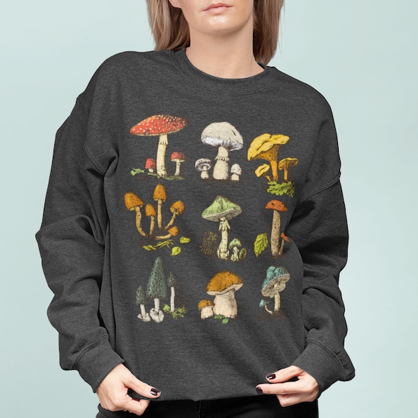 Mushroom Crewneck Sweatshirt, Cozy Sweatshirt, Vintage Sweatshirt Women, Pullover Sweater, Sweatshirt Women, Oversized Sweatshirt