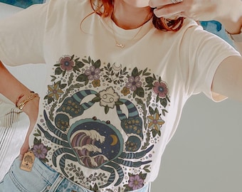 Cancer Zodiac Sign Retro Comfort Colors T-shirt, Boho Celestial Astrology Tee, Star Sign Gift