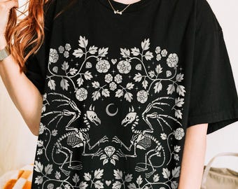 Retro Skeleton Dragon Comfort Colors Tee: Dark Cottagecore Graphic T-Shirt