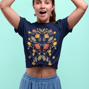 Scandinavian Shirt Folk Art T-Shirt Botanical Shirt Hygge TShirt Aesthetic Clothes Scandinavian Shirt  Tee For Women Vintage Flower Shirt