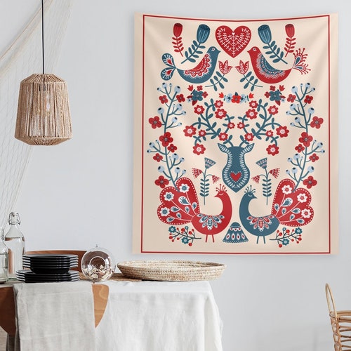 Scandinavian Folk Art Tapestry Christmas Backdrop Norwegian Etsy
