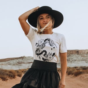 Celestial Snake Oversized TShirt, Witchy Clothes, Trendy Botanical Moon T-Shirt, Crescent Moon Goth Shirt, Amphibian Luna Graphic Tee