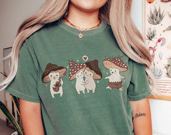 Mushroom Friends Comfort Colors Tshirt, Cute Cottagecore Comfort Colors Crew Neck, Trendy Forestcore Vintage Oversized Tee, Fall Clothes