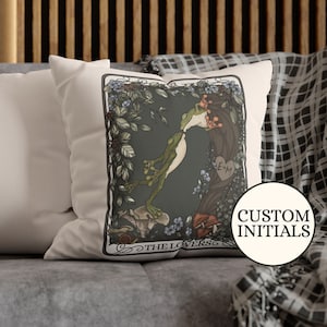 The Lovers Frog Tarot Card Funda de almohada, Goblincore Faux Suede Square Boho Throw Pillow Case Cover, Witchy Mushroom Funda de almohada decorativa
