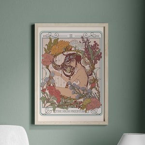 The High Priestess Tarot Card Poster, Art Nouveau Print, Witchy Stuff, Cottagecore Home Decor For Livingroom Bedroom Dorm, Mystical Wall Art
