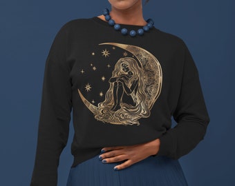 Moon Goddess Sweatshirt Oversized Sweatshirt Aesthetic Clothing Witchy Shirt Pagan Clothing Moon Shirt Celestial Lunar Fall Womens Sweater