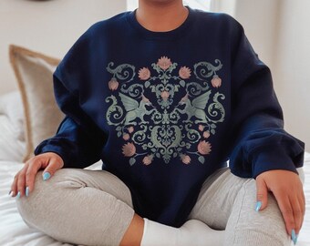 Art Nouveau Dragon Sweatshirt: Botanical Cottagecore Pullover