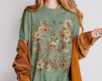 Wildflower Cottagecore Comfort Colors T-shirt: Vintage Botanical Tee