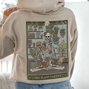 Sudadera con capucha con carta del tarot para amantes de las plantas, sudadera con estampado personalizado en la parte delantera y trasera, linda sudadera con capucha botánica de brujas, camiseta de tarot con plantas de interior