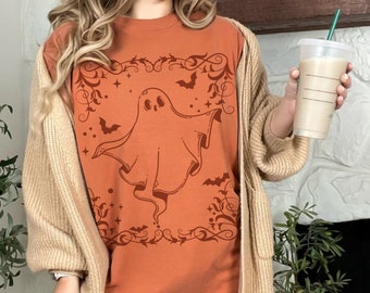 Spooky Ghosts and Bats Retro Style Comfort Colors TShirt, Witchy Spooky Season is all Year Oversized TShirt, Cut Bat and Ghost Boho Tee