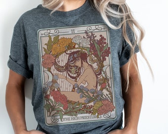 High Priestess Tarot Card T-Shirt: Art Nouveau Witchy Tee