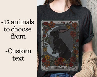 The Familiar Custom Tarot Card TShirt, Spirit Animal Oversized Tee, Personalized Witchy Cottagecore Aesthetic, Mystical Forestcore Clothing