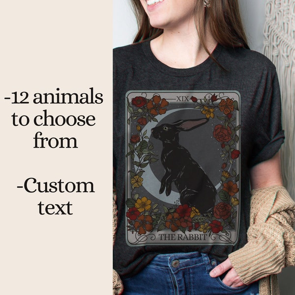 The Familiar Custom Tarot Card TShirt, Spirit Animal Oversized Tee, Personalized Witchy Cottagecore Aesthetic, Mystical Forestcore Clothing