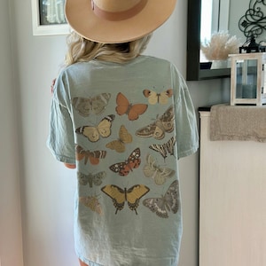Retro Butterfly Front and Back Print Comfort Colors TShirt, Moth Granola Girl Aesthetic Oversized T-Shirt, Fall Bug Goblincore Clothing