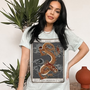 Dragon Tarot Card Unisex T-Shirt, Fantasy Lover Gift, Witchy Stuff, Trendy Magical Shirt, RPG Gender Neutral Clothing, Mystical TShirt