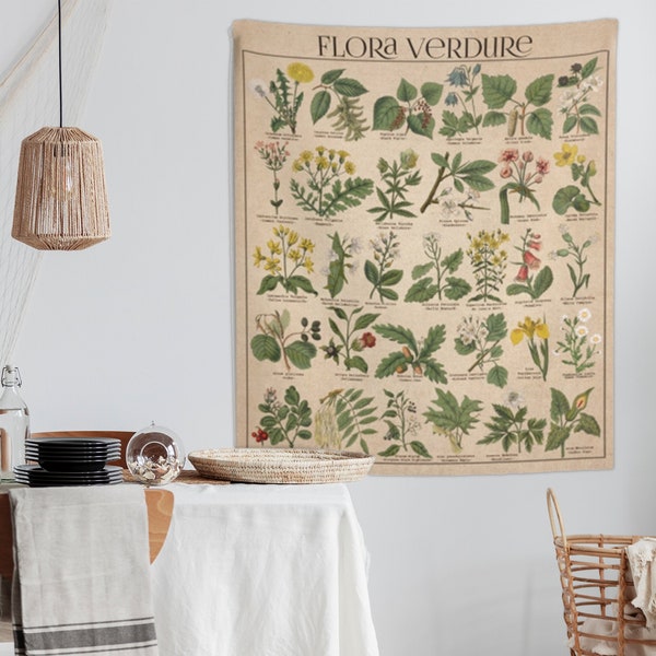 Botanical Wall Art, Floral Tapestry, Vintage Floral Wall Tapestry, Witch Tapestry, Small Tapestry, Nature Tapestry, Botanical Print Art