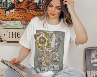 The Seer Vintage Tarot Card T-shirt, Witchy Clothing, Psychic Reading Love Tee, Celestial Boho Hippie TShirt, Mystical Wiccan Pagan Clothes