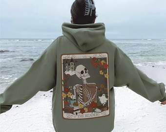 Sudadera con capucha extragrande "La Lectora de Cartas del Tarot" - Sudadera con capucha para amantes de los libros y la brujería