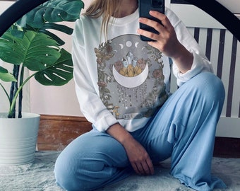 Sudadera con la carta del Tarot de La Luna, suéter celestial de bruja