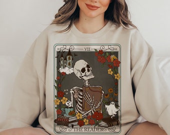 Sudadera con la carta del Tarot del Lector: Suéter con esqueleto de libros