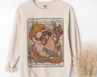 High Priestess Tarot Card Sweatshirt: Art Nouveau Cottagecore Pullover